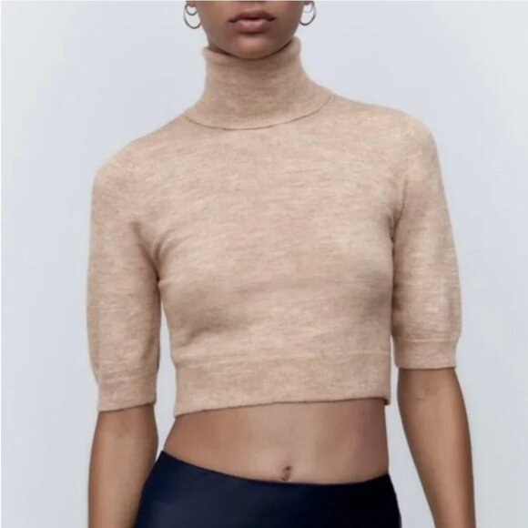 NWT Zara Wool Blend Turtleneck Cropped Sweater - Picture 1 of 12